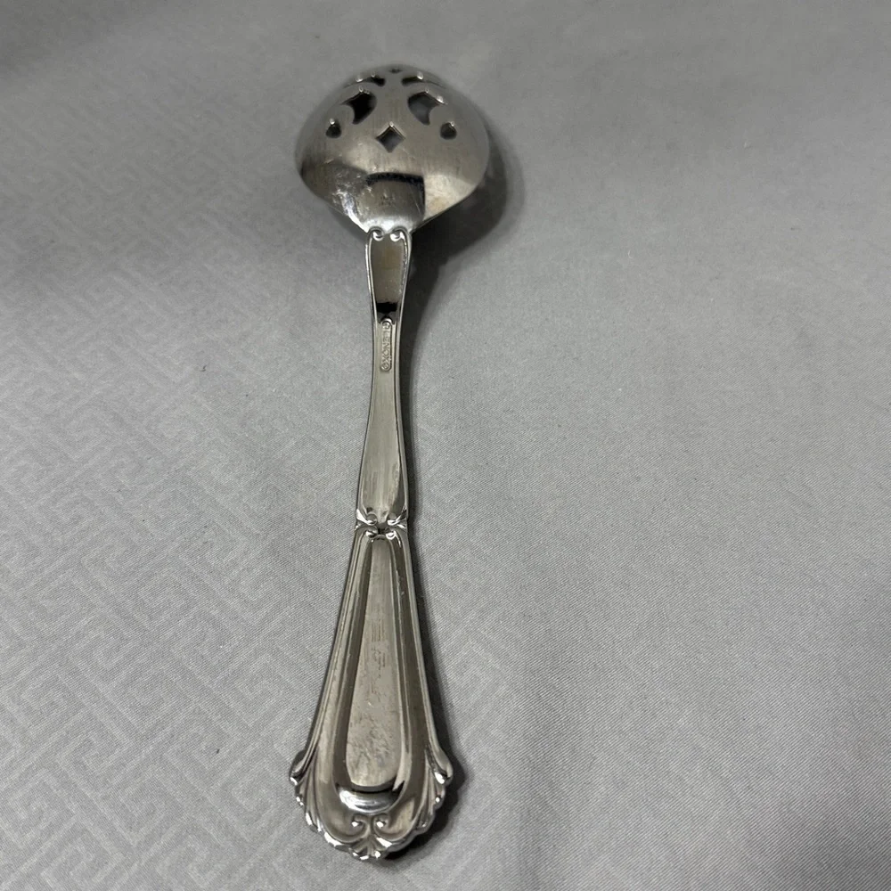 Lenox Holiday Holly Berry Design Stainless Steel Slotted Serving Spoon Japan Vtg